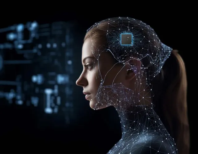 Neural implant concept — chip interfacing with the brain