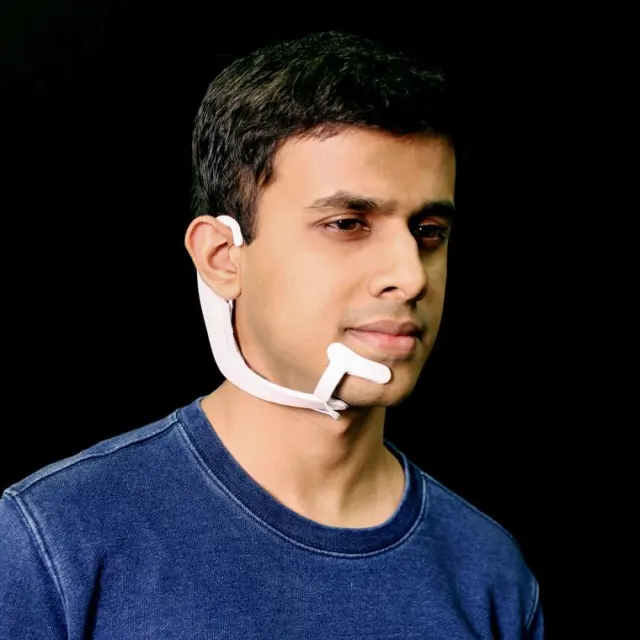 MIT AlterEgo silent-speech headset worn along the jaw