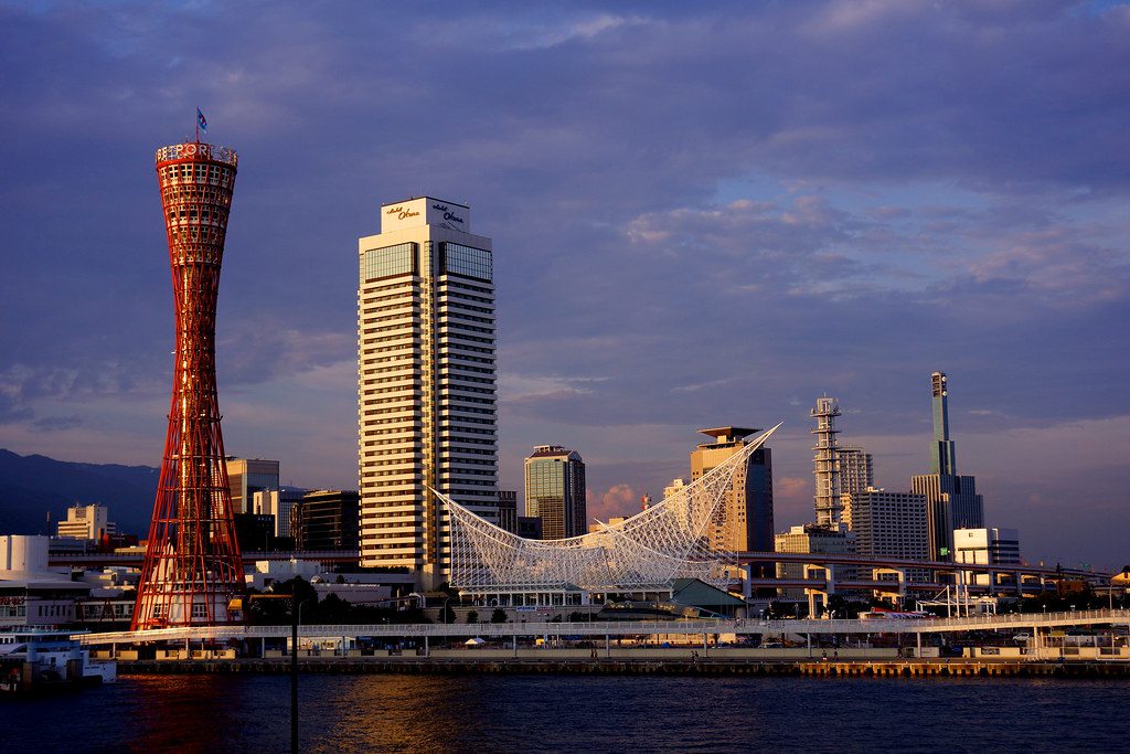 Kobe harbor at golden hour