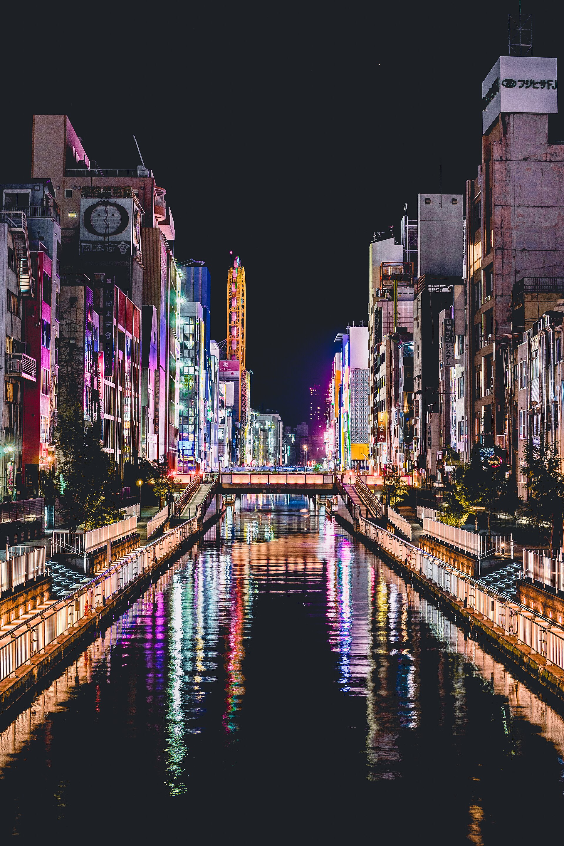 Dotonbori canal and neon lights at night in Osaka
