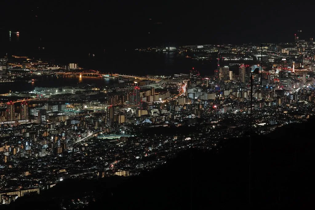 City lights across Kobe seen from Mount Rokko at night